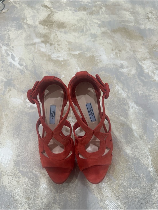 Prada Shoes - Prada Red Suede Cutout High-Heel Sandals